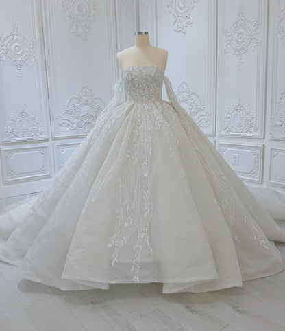 TBC-B003 Off white 3D floral lace embroidered princess ballgown fairy wedding dress - Ting's Bridal Collection