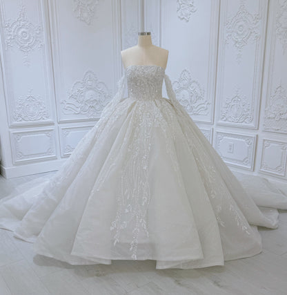 TBC-B003 Off white 3D floral lace embroidered princess ballgown fairy wedding dress - Ting's Bridal Collection