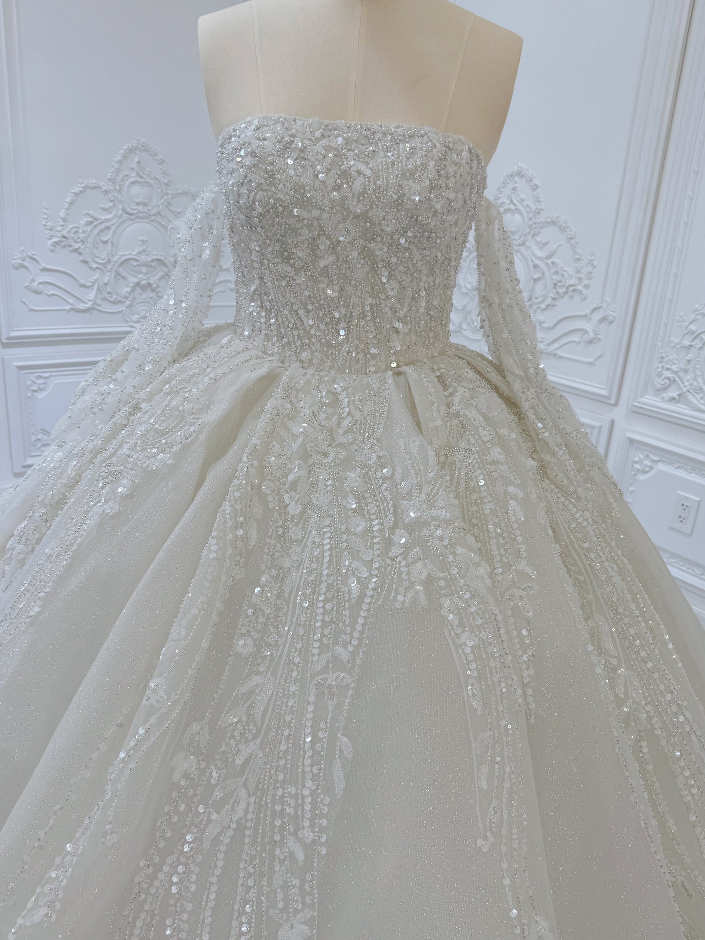 TBC-B003 Off white 3D floral lace embroidered princess ballgown fairy wedding dress - Ting's Bridal Collection