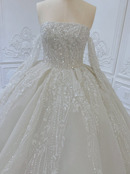 TBC-B003 Off white 3D floral lace embroidered princess ballgown fairy wedding dress - Ting's Bridal Collection