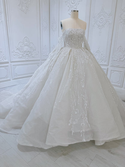 TBC-B003 Off white 3D floral lace embroidered princess ballgown fairy wedding dress - Ting's Bridal Collection