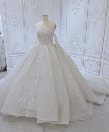TBC-B003 Off white 3D floral lace embroidered princess ballgown fairy wedding dress - Ting's Bridal Collection