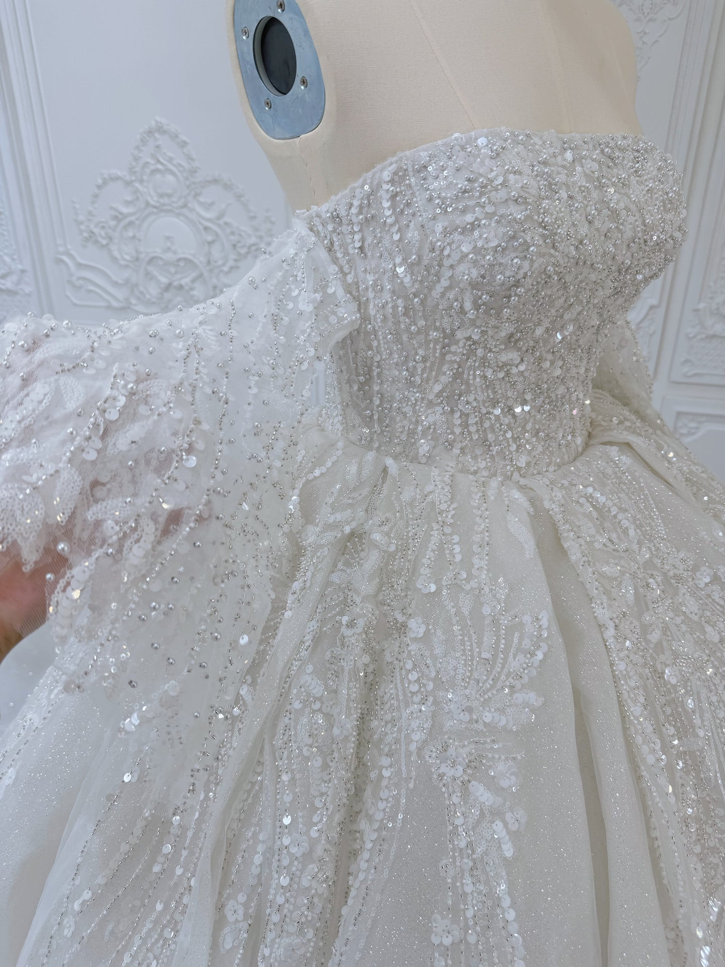 TBC-B003 Off white 3D floral lace embroidered princess ballgown fairy wedding dress - Ting's Bridal Collection