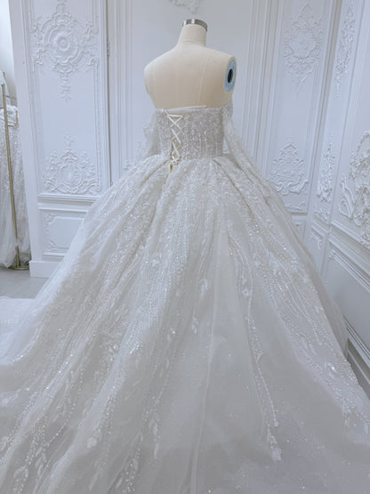 TBC-B003 Off white 3D floral lace embroidered princess ballgown fairy wedding dress - Ting's Bridal Collection