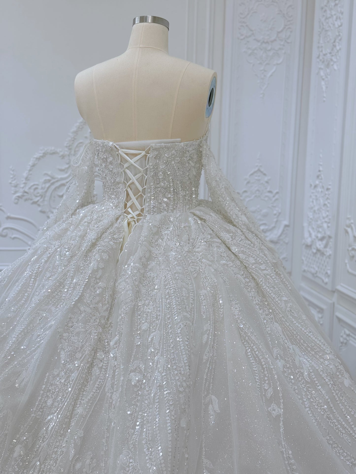 TBC-B003 Off white 3D floral lace embroidered princess ballgown fairy wedding dress - Ting's Bridal Collection