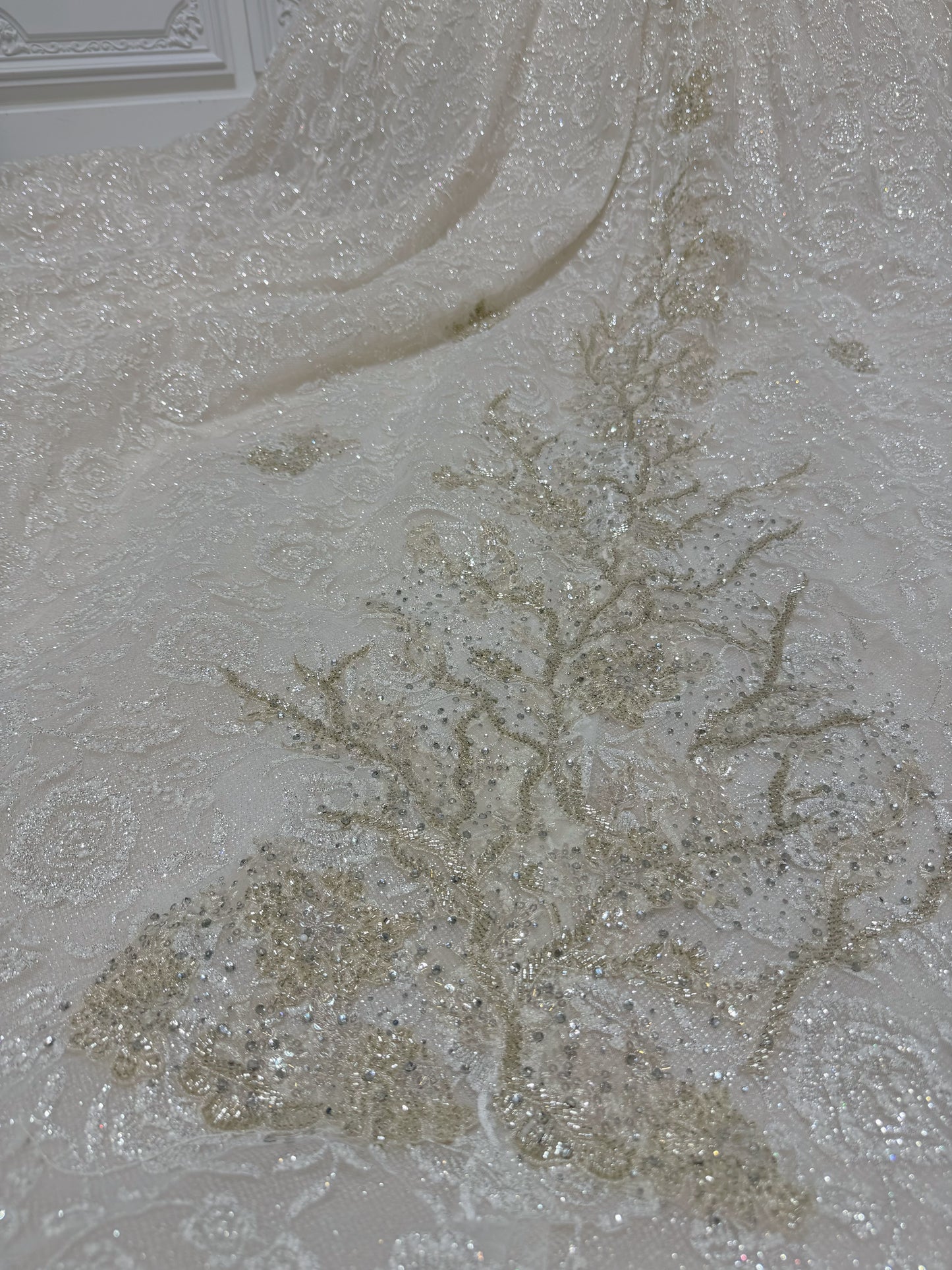 TMC-CM46 Custom-made luxury beading champagne off the shoulder princess ballgown royal wedding dress - Ting's Bridal Collection