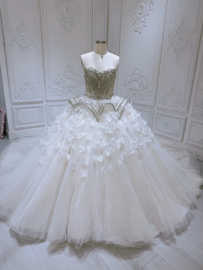 TBC-YB101 Stock of beading 3D floral fairy ballgown wedding dress