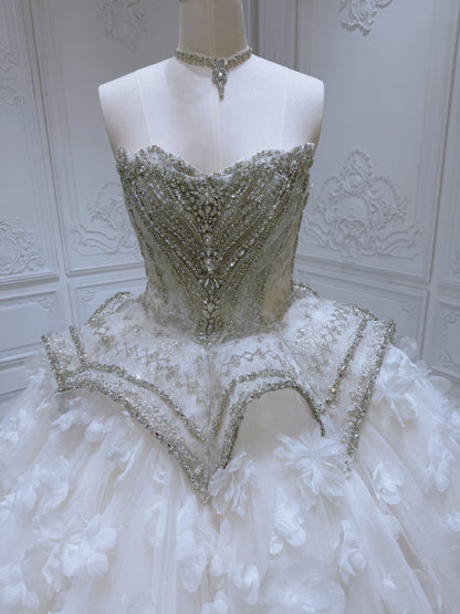 TBC-YB101 Stock of beading 3D floral fairy ballgown wedding dress