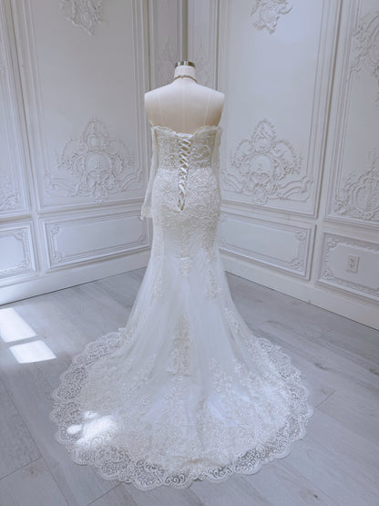 TBC-NL2042 Stock of lace beading 2 in 1 wedding dress with detachable skirt