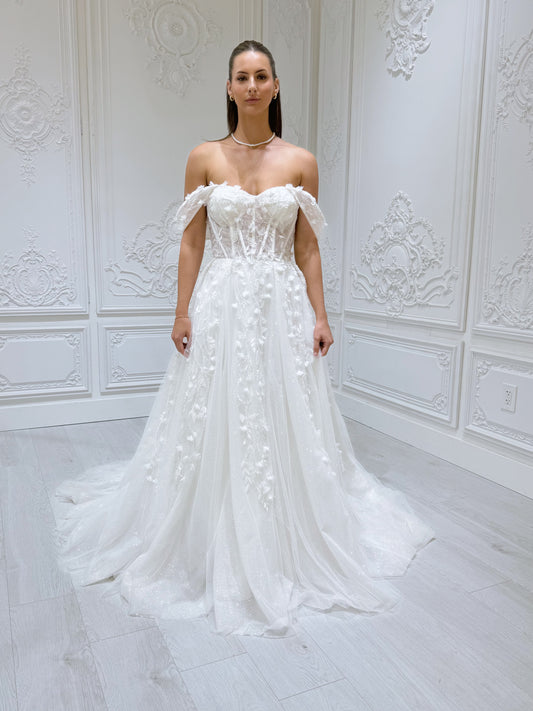 TBC-CM54 Custom-made 3D floral beading sparkling Aline wedding dress - Ting's Bridal Collection