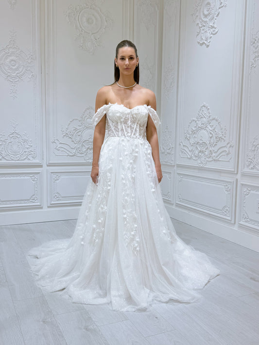 TBC-CM54 Custom-made 3D floral beading sparkling Aline wedding dress - Ting's Bridal Collection