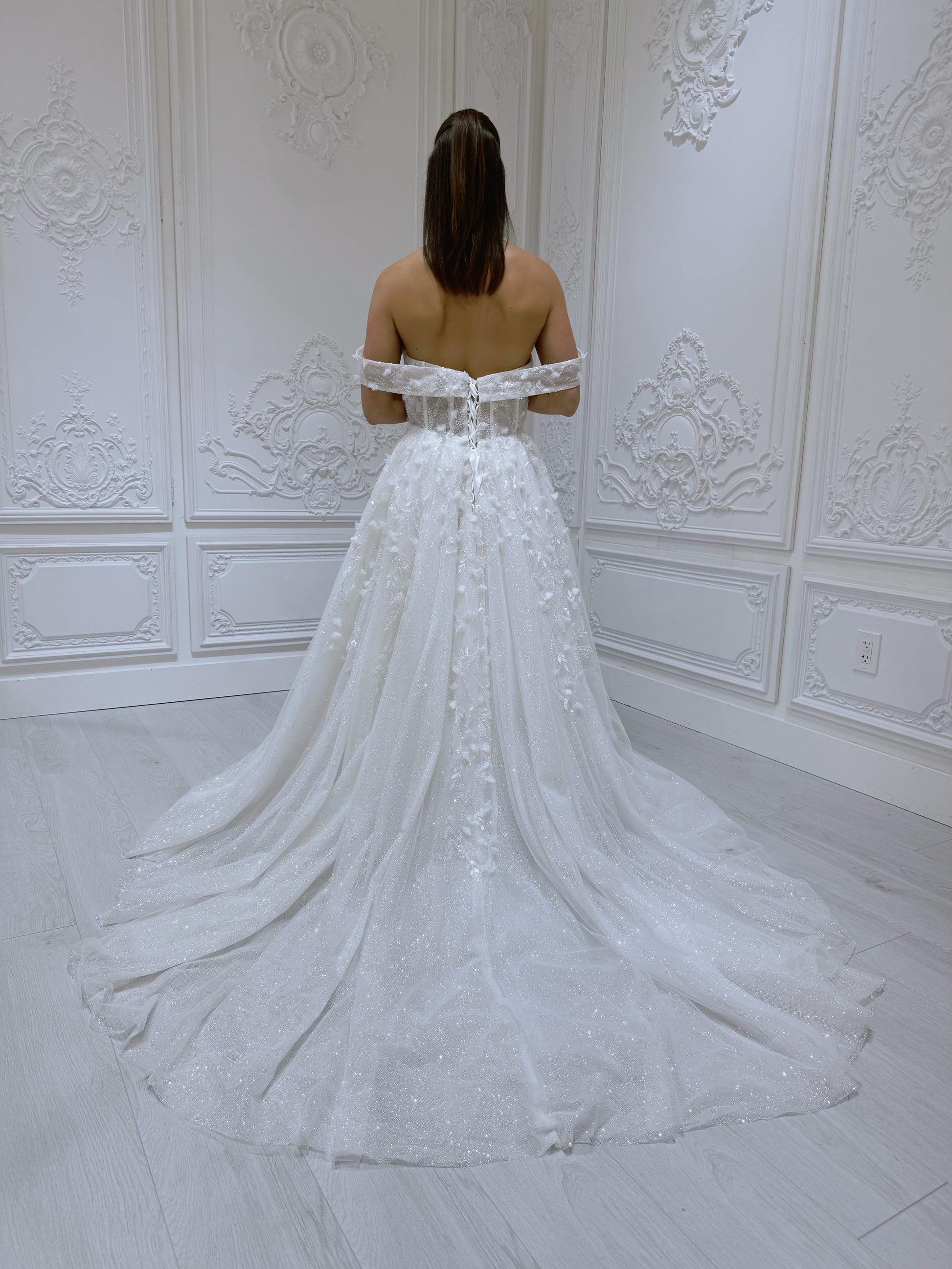 TBC-CM54 Custom-made 3D floral beading sparkling Aline wedding dress - Ting's Bridal Collection