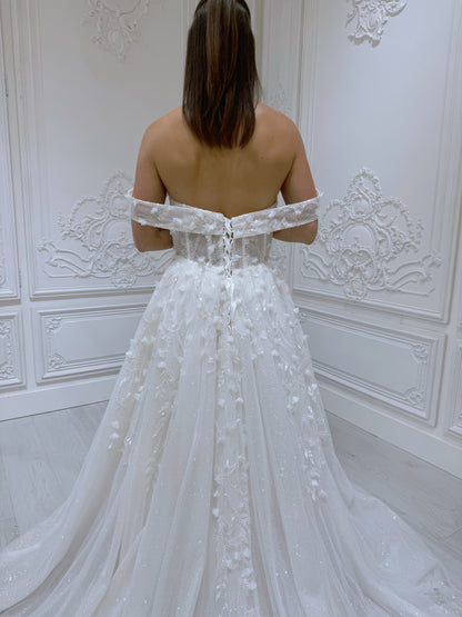 TBC-CM54 Custom-made 3D floral beading sparkling Aline wedding dress - Ting's Bridal Collection