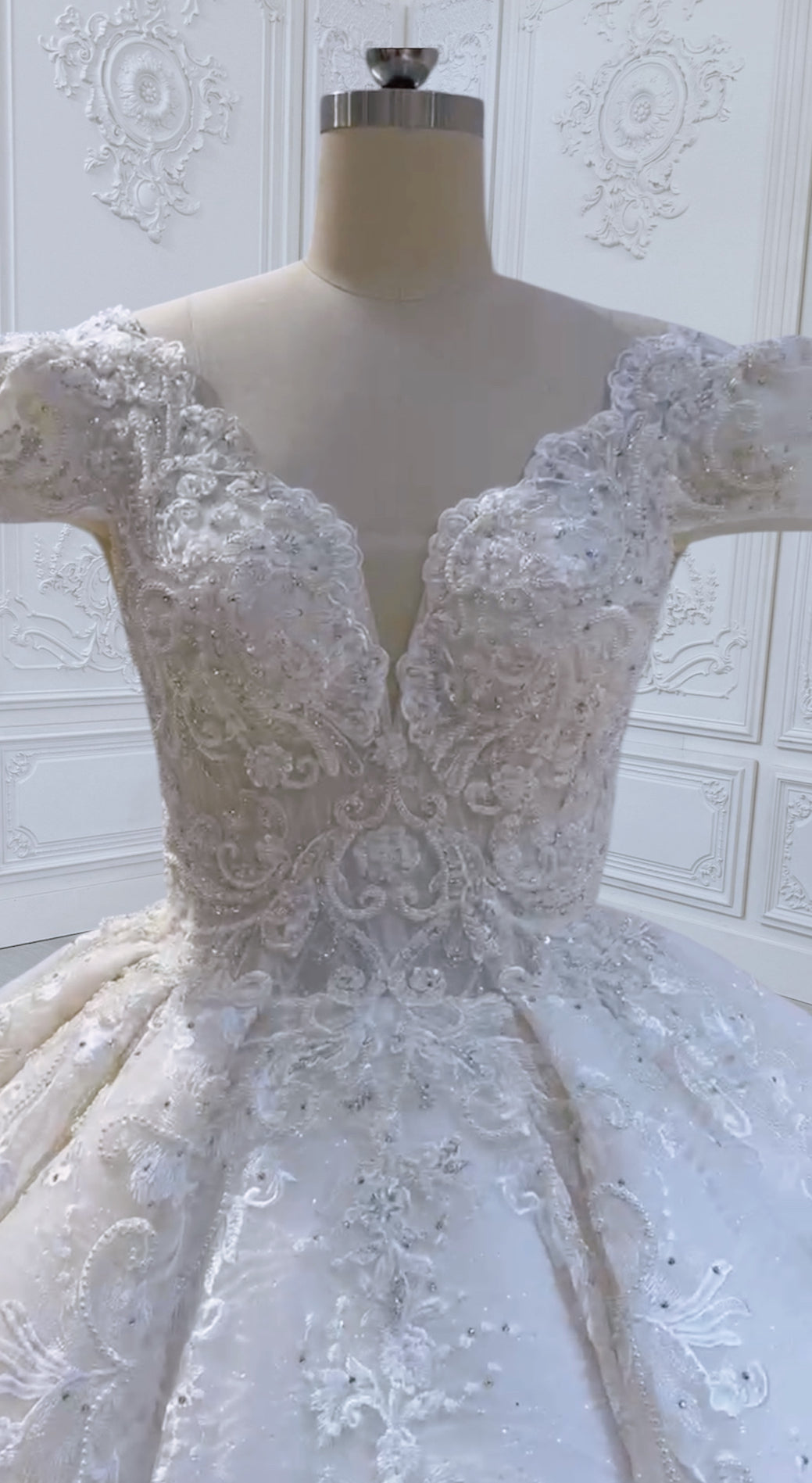 TBC-CM011 Made to order Ivory 3D lace with crystal beaded cape sleeve princess ballgown royal wedding dress - Ting's Bridal Collection