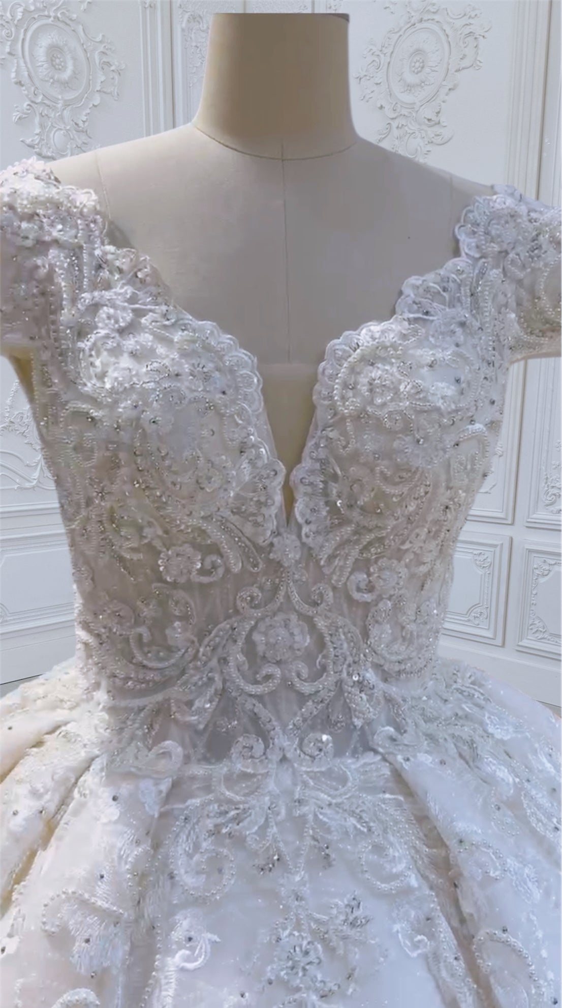 TBC-CM011 Made to order Ivory 3D lace with crystal beaded cape sleeve princess ballgown royal wedding dress - Ting's Bridal Collection