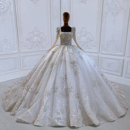 Custom-made luxury pearl beading lace sparkling one shoulder 2in1 mermaid wedding dress with detachable skirt - Ting's Bridal Collection