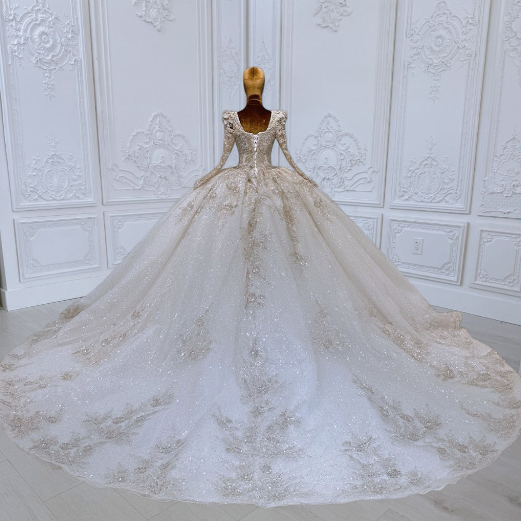 Custom-made luxury pearl beading lace sparkling one shoulder 2in1 mermaid wedding dress with detachable skirt - Ting's Bridal Collection