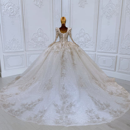 Custom-made luxury pearl beading lace sparkling one shoulder 2in1 mermaid wedding dress with detachable skirt - Ting's Bridal Collection