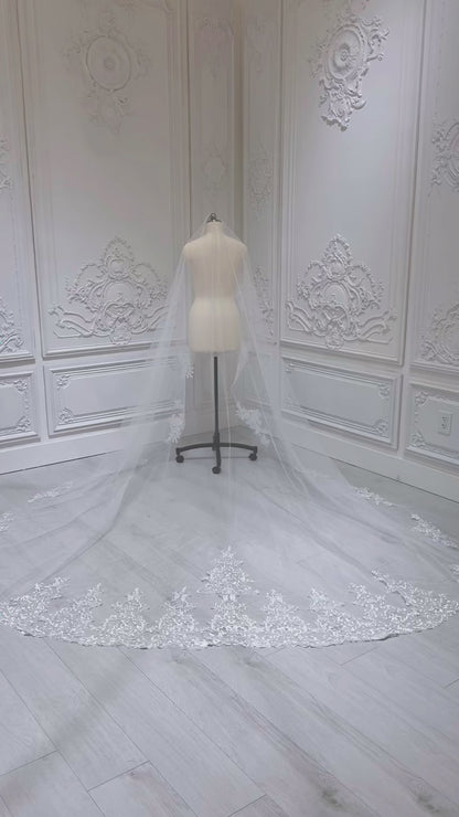 Stock sale of Lace embroidered bridal long wedding veil