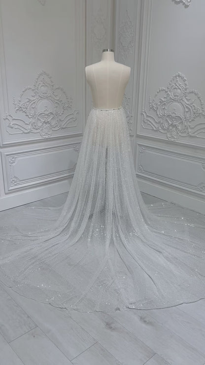 Beading sparkling bridal detachable overskirt for wedding dress